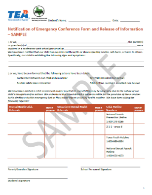 Notification of Emergency Conference Form