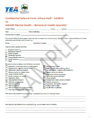 Sample Confidential Referral Form Teacher