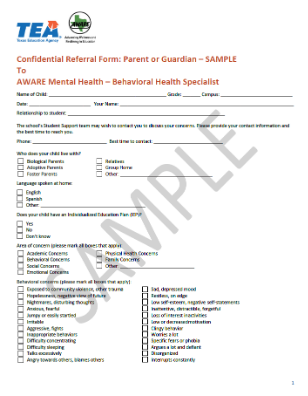 Sample Confidential Referral Form Parent