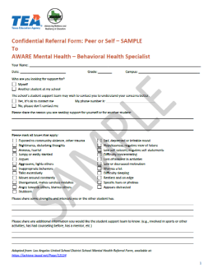 Sample Confidential Referral Form Self